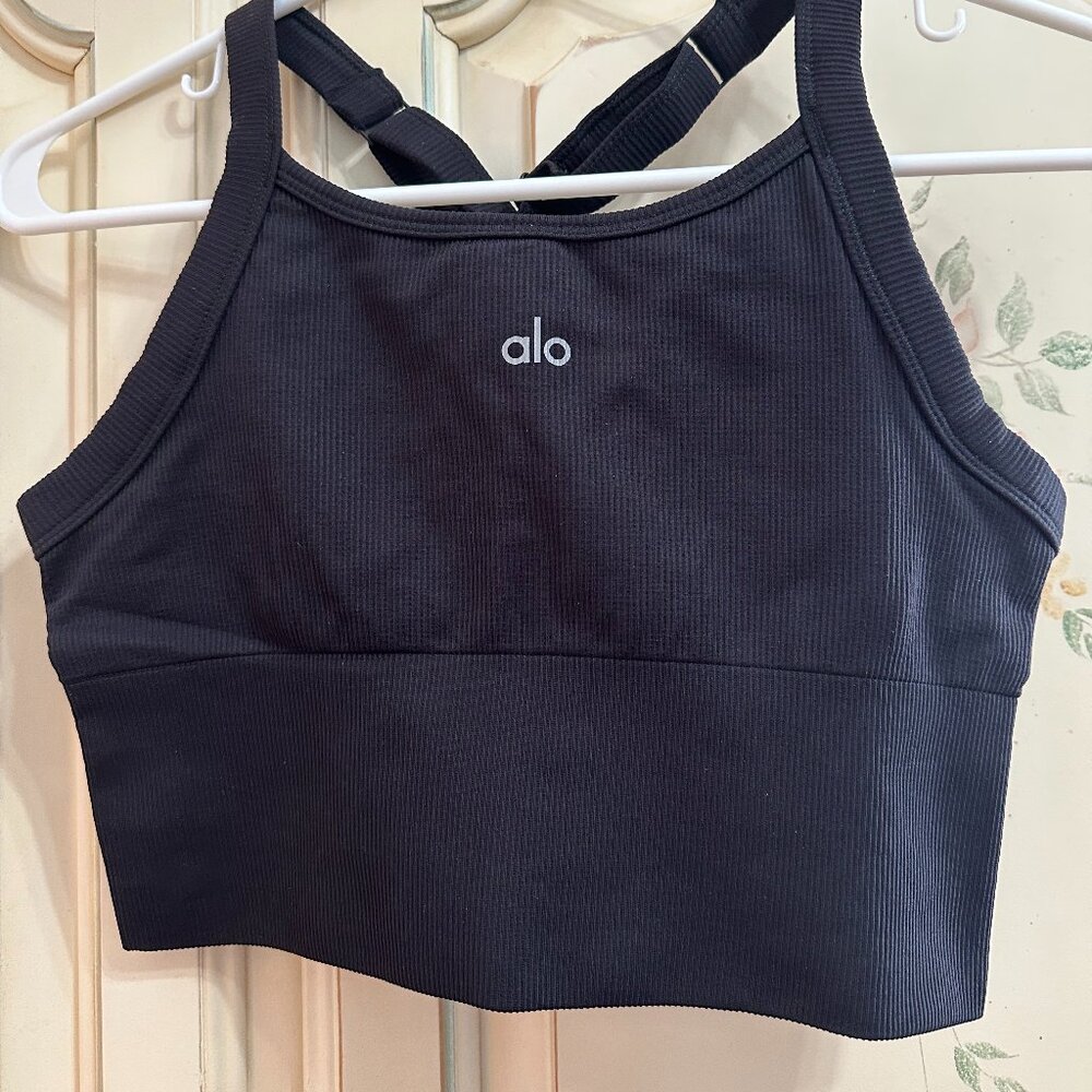 Alo Seamless Ribbed Favorite Bra Tank Small — Black